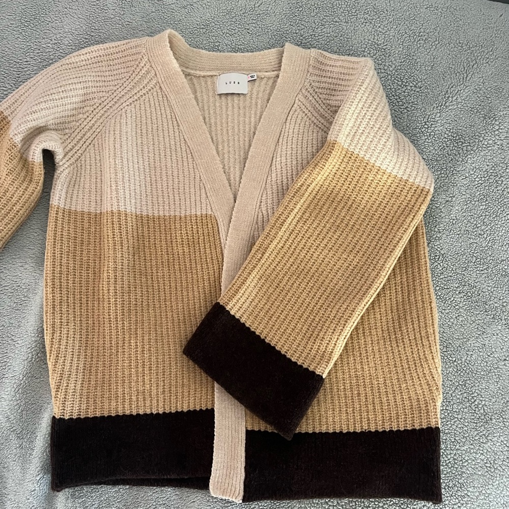 Lush Cream and Brown Cardigan Sweater